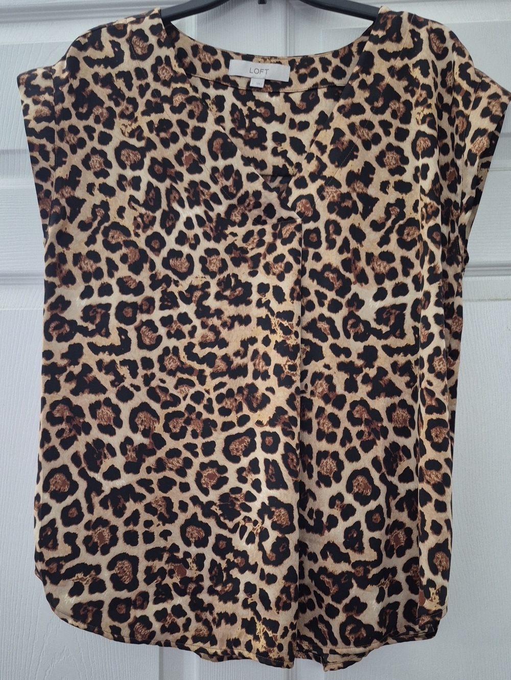 LOFT Leopard Print Cap Sleeve Blouse in Tan and Black